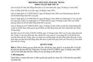 Nghị quyết 09/2007/NQ-HĐND  mức thu, chế độ thu, nộp, quản lý và sử dụng