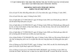 Nghị quyết số 08/2007/NQ-HĐND mức thu học phí phí dự thi dự tuyển tại cơ sở giáo dục Sóc Trăng