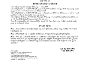 Quyết định 59/2007/QĐ-BTC phê duyệt Điều lệ tổ chức hoạt động Quỹ Hỗ trợ phát triển hợp tác xã