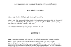 Quyết định 103/2007/QĐ-TTg quy chế phối hợp tìm kiếm cứu nạn trên biển