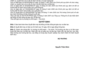 Quyết định 37/2007/QĐ-BGDĐT hệ thống chỉ tiêu thống kê giáo dục đào tạo