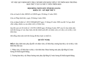 Nghị quyết 07/2007/NQ-HĐND phụ cấp nhân viên y tế thôn bản trưởng ban thú y xã thú y viên thôn bản Hà Giang