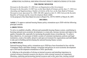 Decision No. 105/2007/QD-TTg of July 13, 2007, approving national housing finance policy orientations up to 2020.