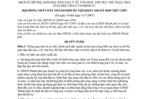 Nghị quyết 02/2007/NQ-HĐND đẩy mạnh xã hội hoá trong dịch vụ đô thị, giáo dục đào tạo,y tế,văn hoá, thể thao, nhà ở xã hội, tái định cư