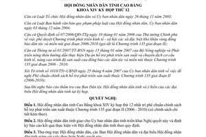 Nghị quyết 10/2007/NQ-HĐND phê chuẩn chính sách hỗ trợ phát triển sản xuất