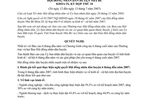 Nghị quyết 03/2007/NQ-HĐND nhiệm vụ kinh tế xã hội huyện Nhà Bè 6 tháng cuối 2007