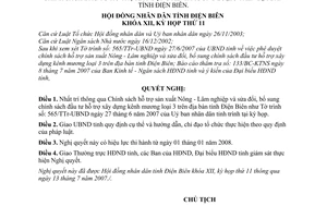 Nghị quyết 96/2007/NQ-HĐND chính sách hỗ trợ sản xuất Nông Lâm nghiệp