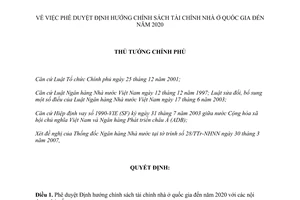 Quyết định 105/2007/QĐ-TTg phê duyệt Định hướng Chính sách tài chính nhà ở quốc gia đến năm 2020