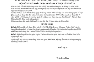 Nghị quyết 11/2007/NQ-HĐND quy hoạch sử dụng đất đến năm 2010, định hướng đến năm 2020  và kế hoạch sử dụng đất 5 năm (2006 - 2010) quận 8