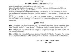 Quyết định 09/2007/QĐ-UBND công nhận danh hiệu Gia đình văn hoá Làng văn hoá