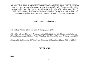 Quyết định 107/2007/QĐ-TTg thời gian hưởng chế độ bảo hiểm xã hội cán bộ công nhân viên chức quân nhân công an xuất cảnh không về nước đúng hạn
