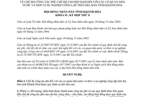 Nghị quyết 20/2007/NQ-HĐND công tác phí chế độ chi hội nghị cơ quan nhà nước Khánh Hòa