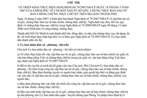 Chỉ thị 17/2007/CT-UBND thực hiện Nghị định 79/2007/NĐ-CP cấp bản sao từ sổ gốc, chứng thực bản sao từ bản chính, chứng thực chữ ký TP HCM