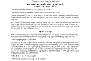 Nghị quyết 09/2007/NQ-HĐND thông qua Quy định chế độ công tác phí chế độ chi tổ