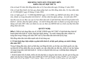 Nghị quyết 91/2007/NQ-HĐND phát triển Kinh tế xã hội Quốc phòng cuối 2007 Điện Biên