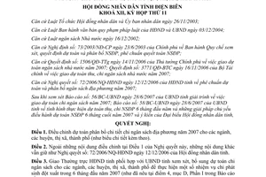 Nghị quyết 101/2007/NQ-HĐND điều chỉnh dự toán phân bổ chi NS địa phương Điện Biên