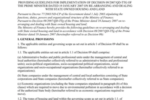 Circular No. 83/2007/TT-BTC of July 16, 2007, providing guidelines for implementation of Decision 09/2007/QD-TTg of The Prime Minister of January 19, 2007 on re-arranging and dealing with state owned housing and land.