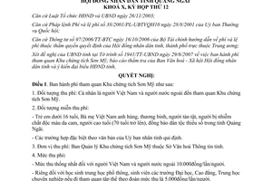 Nghị quyết 13/2007/NQ-HĐND phí tham quan Khu chứng tích Sơn Mỹ Quảng Ngãi