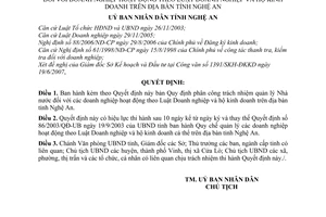 Quyết định 84/2007/QĐ-UBND Quy định phân công trách nhiệm quản lý Nhà nước doanh nghiệp hoạt động Luật Doanh nghiệp hộ kinh doanh tỉnh Nghệ An