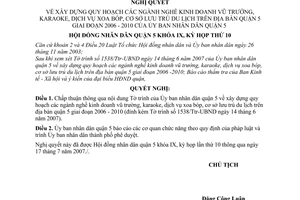 Nghị quyết 03/2007/NQ-HĐND xây dựng quy hoạch ngành nghề kinh doanh vũ trường, karaoke, dịch vụ xoa bóp, cơ sở lưu trú du lịch trên địa bàn quận 5