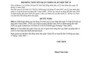 Nghị quyết 05/2007/NQ-HĐND lập kế hoạch sử dụng đất 5 năm (2006 - 2010), quy hoạch sử dụng đất đến năm 2010 và định hướng đến 2020