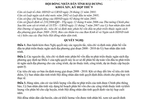 Nghị quyết 70/2007/NQ-HĐND nguyên tắc, tiêu chí định mức phân bổ vốn đầu tư phát triển ngân sách địa phương giai đoạn 2008 - 2010