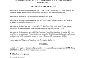 Decision No. 2447/QD-BCN on approving the national program for power demand side management