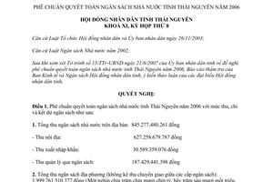 Nghị quyết 02/2007/NQ-HĐND phê chuẩn quyết toán ngân sách tỉnh Thái Nguyên 2006