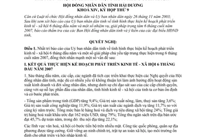 Nghị quyết 69/2007/NQ-HĐND tình hình thực hiện kế hoạch phát triển kinh tế - xã hội 6 tháng đầu năm