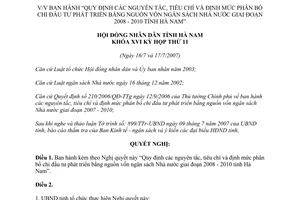 Nghị quyết 02/2007/NQ-HĐND phân bổ chi đầu tư phát triển bằng vốn ngân sách Nhà nước 2008 2010 Hà Nam