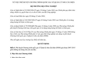 Quyết định 2447/QĐ-BCN năm 2007 phê duyệt Chương trình quốc gia về Quản lý nhu cầu điện