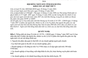 Nghị quyết 71/2007/NQ-HĐND phân cấp nguồn thu, nhiệm vụ chi, tỷ lệ (%) phân chia nguồn thu giữa các cấp ngân sách