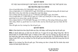 Quyết định 62/2007/QĐ-BTC Quy chế nhập, xuất lương thực dự trữ quốc gia