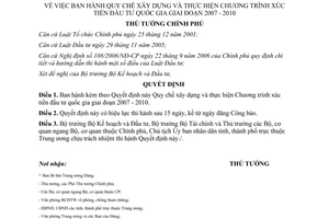 Quyết định 109/2007/QĐ-TTg Quy chế xây dựng thực hiện Chương trình xúc tiến đầu tư quốc gia giai đoạn 2007 2010