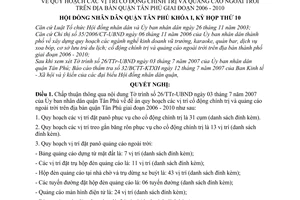 Nghị quyết 62/2007/NQ-HĐND quy hoạch các vị trí cổ động chính trị và quảng cáo ngoài trời trên địa bàn quận Tân Phú giai đoạn 2006 - 2010