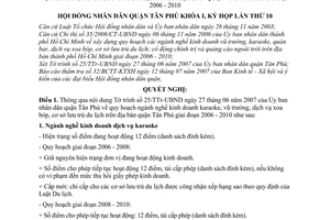 Nghị quyết 63/2007/NQ-HĐND quy hoạch ngành nghề kinh doanh karaoke, vũ trường, dịch vụ xoa bóp, cơ sở lưu trú du lịch trên địa bàn quận Tân Phú