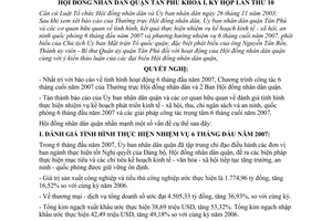 Nghị quyết 64/2007/NQ-HĐND nhiệm vụ kinh tế - xã hội 6 tháng cuối năm 2007