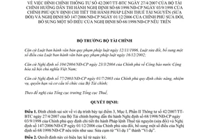 Quyết định 2402/QĐ-BTC đính chính Thông tư 42/2007/TT-BTC Hướng dẫn Nghị định 68/1998/NĐ-CP Luật ban hành văn bản quy phạm pháp luật
