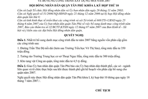 Nghị quyết 60/2007/NQ-HĐND bổ sung công trình xây dựng mới năm 2007 Quận Tân Phú