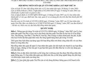 Nghị quyết 61/2007/NQ-HĐND quy mô chợ và điều chỉnh mức thu phí, lệ phí chợ trên địa bàn quận Tân Phú