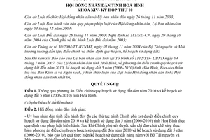 Nghị quyết 73/2007/NQ-HĐND quy hoạch sử dụng đất 2010 Hòa Bình