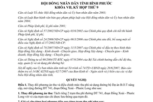 Nghị quyết 03/2007/NQ-HĐND mức thu phí sử bộ đường ĐT 741 Đồng Xoài Phước Long