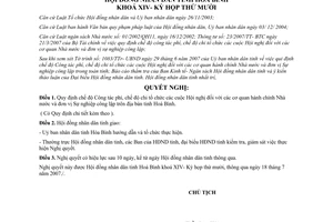 Nghị quyết 74/2007/ NQ-HĐND Chế độ Công tác phí, chi tổ chức Hội nghị Hòa Bình