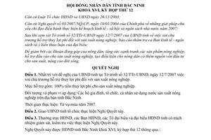 Nghị quyết 84/2007/NQ-HĐND16 hỗ trợ thuỷ lợi phí hộ sử dụng nước vào sản xuất nông nghiệp Bắc Ninh