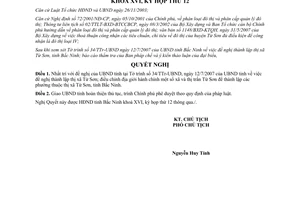 Nghị quyết 82/2007/NQ-HĐND16 thành lập thị xã Từ Sơn tỉnh Bắc Ninh