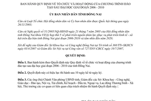 Quyết định 48/2007/QĐ-UBND tổ chức hoạt động chương trình đào tạo sau đại học 2006 2010 Đồng Nai