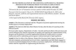 Decision 18/2007/QD-BLDTBXH supplemental training program workers prior to overseas employment