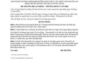 Quyết định 18/2007/QĐ-BLĐTBXH chương trình bồi dưỡng kiến thức cần thiết người lao động trước khi đi làm việc nước ngoài