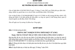 Quyết định 669/QĐ-BBCVT Chỉ định Phòng Đo kiểm