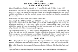 Nghị quyết 88/2007/NQ-HĐND tỷ lệ phần trăm để lại đơn vị thu lệ phí hộ khẩu Lạng Sơn